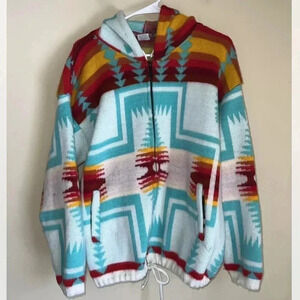 CAMPTEX Wool Hooded Jacket Aztec Full Zip Size Medium Wool